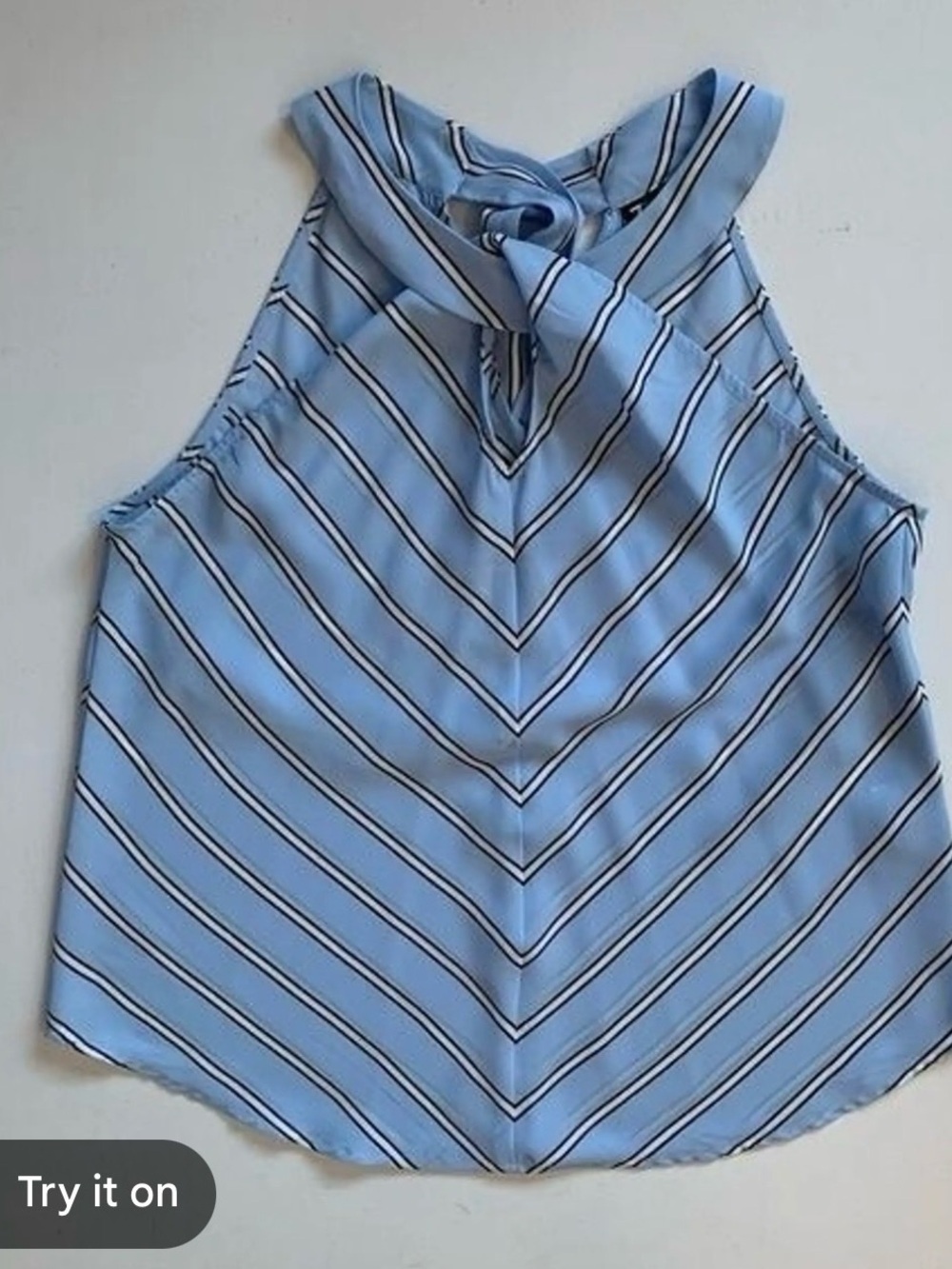 NY&co Woman’s Light Blue Striped Halter Neck Tank Top, Size XXL, EUC